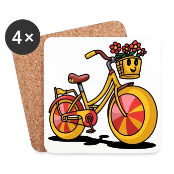 Verspielte Cartoon Fahrrad Aufkleber - Untersetzer (4er-Set) - Weiß - Vorne