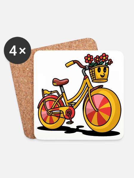 Verspielte Cartoon Fahrrad Aufkleber - Glasbrikker (sæt med 4 stk.) - hvid