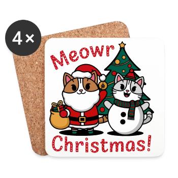 Conception de Noël de chat festif et de bonhomme de neige - Dessous de verre (lot de 4) - blanc - Devant