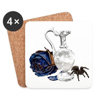 Karaffe mit verwelkter Rosenblüte, taranteln - Untersetzer (4er-Set) - Weiß - Vorne
