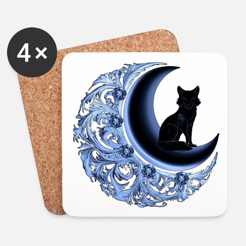 Gothic-Fuchs mit mondsichel, schlafzimmer Deko - Untersetzer (4er-Set) - Weiß