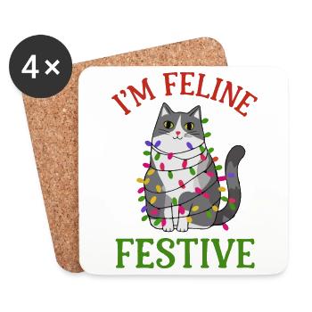 Feline Festive Light String Design - Coasters (set of 4) - white - Front