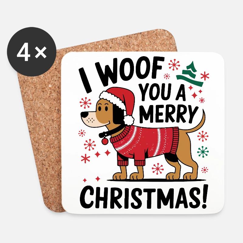 Festlicher Hund im Weihnachtspullover - Untersetzer (4er-Set) - Weiß