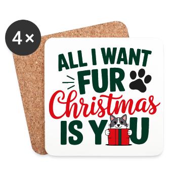 Festliches Katzenfell Weihnachten Zitat - Untersetzer (4er-Set) - Weiß - Vorne