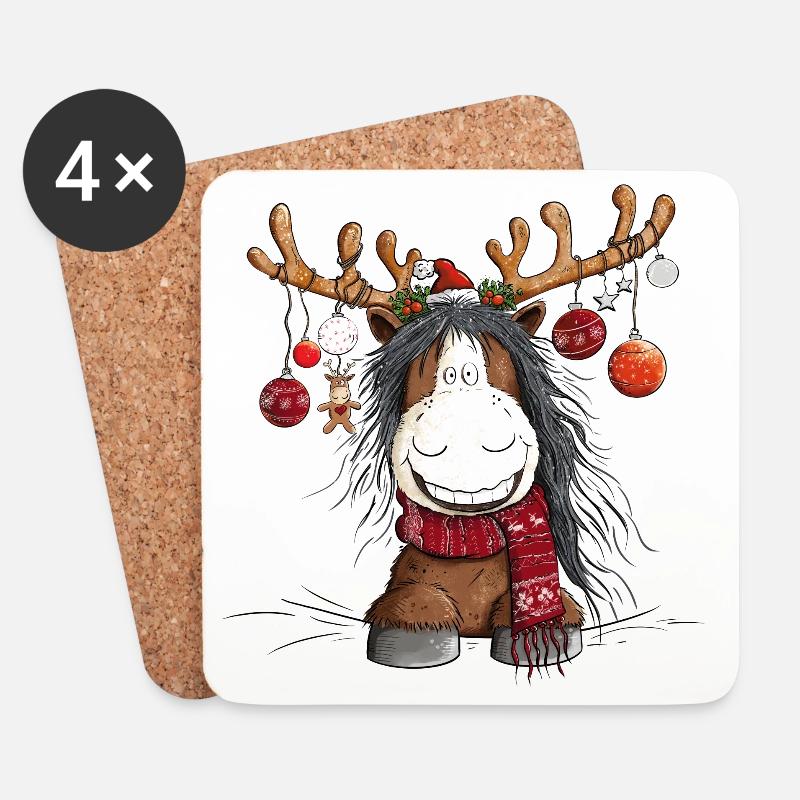 Weihnachten Pferd Im Rentier Kostüm - Untersetzer (4er-Set) - Weiß