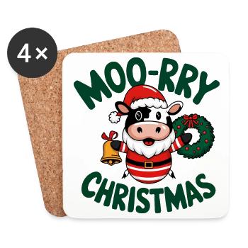 Vache festive Père Noël Design de Noël - Dessous de verre (lot de 4) - blanc - Devant