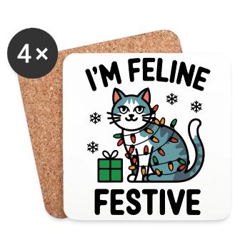 Festliche Katze in Weihnachtsbeleuchtung - Untersetzer (4er-Set) - Weiß - Vorne