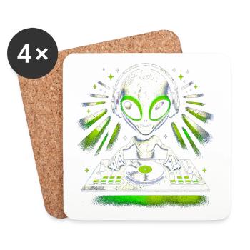 Alien DJ Vibes – Cosmic Green Beats Design - Untersetzer (4er-Set) - Weiß - Vorne