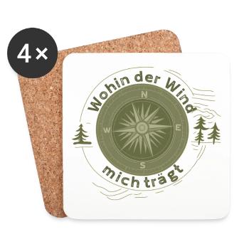 Là où le vent m’emmène – Conception de boussole - Dessous de verre (lot de 4) - blanc - Devant