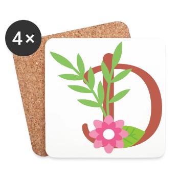 Eleganter Buchstabe 'D' mit Blumen - Untersetzer (4er-Set) - Weiß - Vorne