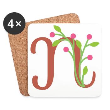 Elegant letter 'N' with flowers - Coasters (set of 4) - white - Front