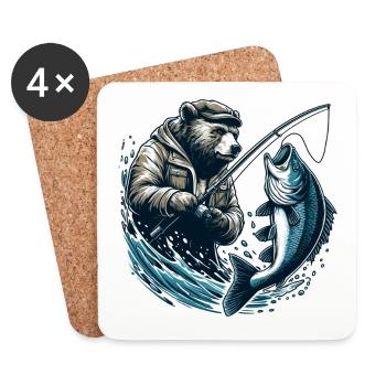 Bear Fishing Angler Fish Gift - Coasters (set of 4) - white - Front