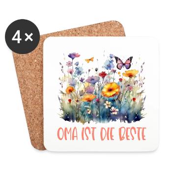 Oma ist die Beste! Wildblumen, personalisierbar - Untersetzer (4er-Set) - Weiß - Vorne