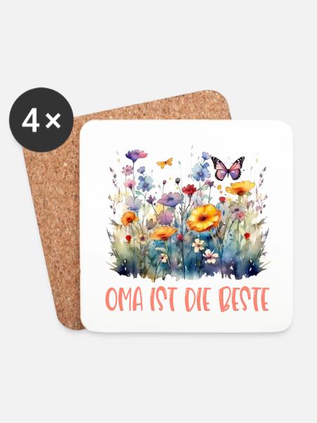 Oma ist die Beste! Wildblumen, personalisierbar - Untersetzer (4er-Set) - Weiß