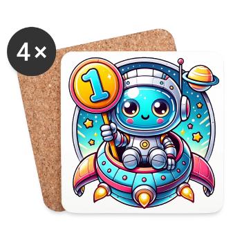 J’ai 1 an premier anniversaire avec spaceman - Dessous de verre (lot de 4) - blanc - Devant