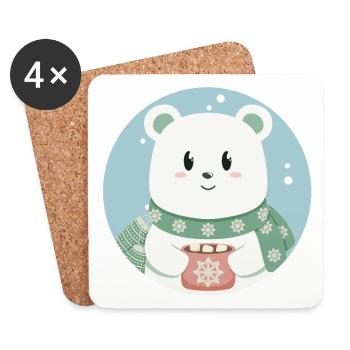 Süßer Eisbär in Weihnachtsstimmung - Untersetzer (4er-Set) - Weiß - Vorne