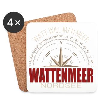 Wattenmeer - Nordsee - Watt will man Meer - Untersetzer (4er-Set) - Weiß - Vorne