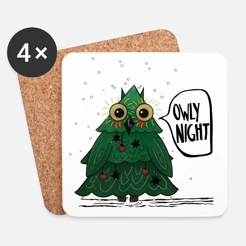 Owly Christmas Night Weihnachtsbaum Eule - Untersetzer (4er-Set) - Weiß