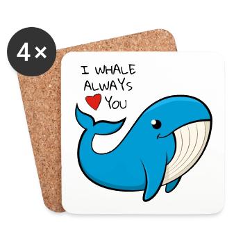 "I whale always love you" fröhlicher Blauwal - Untersetzer (4er-Set) - Weiß - Vorne