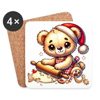Cuisson de Noël Teddy – Douce joie festive - Dessous de verre (lot de 4) - blanc - Devant