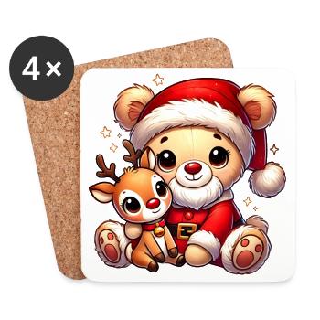 Santa-Teddy mit Rentier–niedliche Weihnachtsfreude - Untersetzer (4er-Set) - Weiß - Vorne
