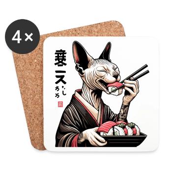 Sushi Sphynx Katze Maki Kimono Geschenk - Untersetzer (4er-Set) - Weiß - Vorne