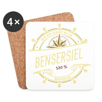 Mein Herz schlägt Wellen - Bensersiel - Untersetzer (4er-Set) - Weiß - Vorne
