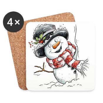 Lustiger Schneemann I Winter Weihnachten - Untersetzer (4er-Set) - Weiß - Vorne