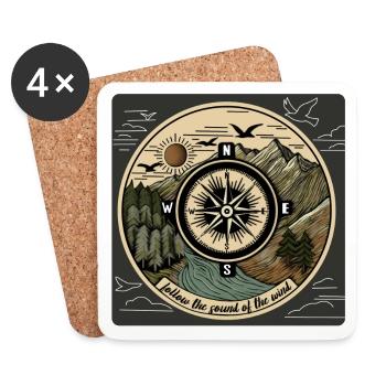 Suivez le son du vent – Conception de la boussole Nature - Dessous de verre (lot de 4) - blanc - Devant