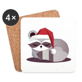 Schlafender Santa Waschbär–Weihnachtliches Design - Untersetzer (4er-Set) - Weiß - Vorne