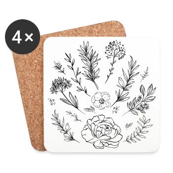 Blumen Skizze - Untersetzer (4er-Set) - Weiß - Vorne