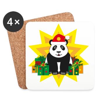 Panda mit Weihnachtsmütze und Stern. - Untersetzer (4er-Set) - Weiß - Vorne