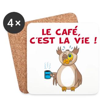 Hibou et café - Dessous de verre (lot de 4) - blanc - Devant