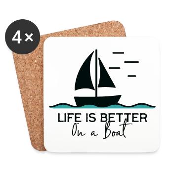La vie est meilleure sur un bateau à voile dans un port de yacht - Dessous de verre (lot de 4) - blanc - Devant