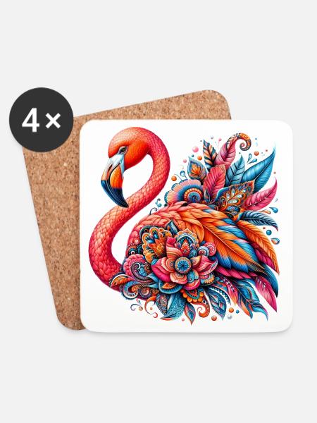 Flamingo - Untersetzer (4er-Set) - Weiß