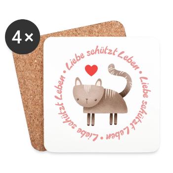 L’amour protège la vie – chat - Dessous de verre (lot de 4) - blanc - Devant