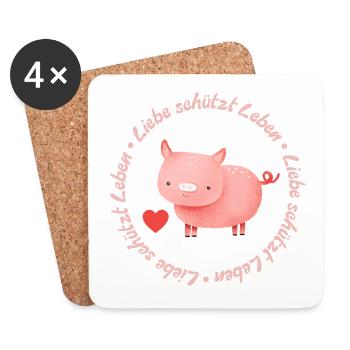 Liebe schützt Leben – Schwein - Untersetzer (4er-Set) - Weiß - Vorne