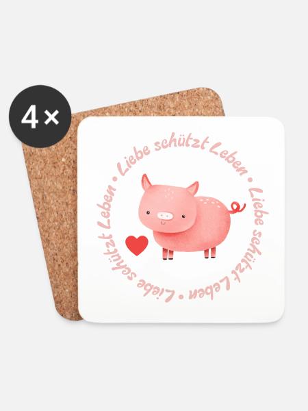 Love Protects Life – Pig - Coasters (set of 4) - white