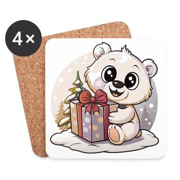 Cute bear with gift at Christmas - Coasters (set of 4) - white - Front