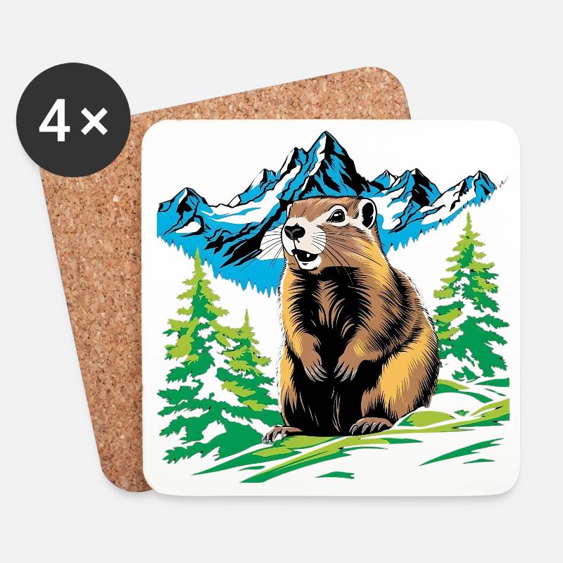 Murmeltier der Alpen - Untersetzer (4er-Set) - Weiß