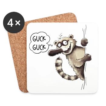 Regardez, regardez, Coati, Motif animal, Dessin animé animalier, Animal sauvage - Dessous de verre (lot de 4) - blanc - Devant