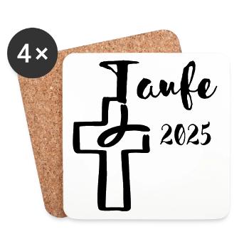 Taufe 2025 Fisch taucht in Kreuz Taufgeschenk - Untersetzer (4er-Set) - Weiß - Vorne