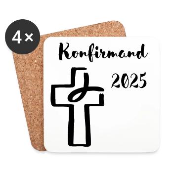 Konfirmand 2025 Fisch taucht ins Kreuz - Untersetzer (4er-Set) - Weiß - Vorne