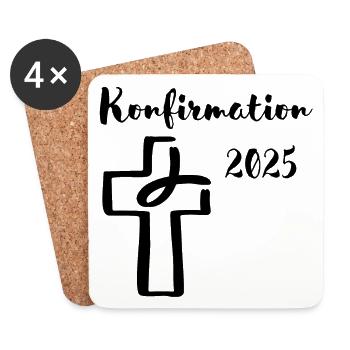 Konfirmation 2025 Fisch taucht ins Kreuz - Untersetzer (4er-Set) - Weiß - Vorne