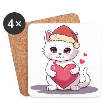 Xmas Cat Kitten Cats Santa Claus - Coasters (set of 4) - white - Front