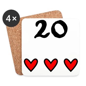 20. 20 ANS. 20e ANNIVERSAIRE. ANNIVERSAIRE 20 ANS. - Dessous de verre (lot de 4) - blanc - Devant