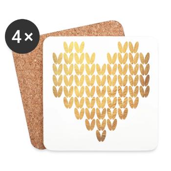 Motif de tricot coeur or Exclusive Love Winter - Dessous de verre (lot de 4) - blanc - Devant