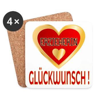 GLÜCKWUNSCH ERZIEHERIN HERZ - Untersetzer (4er-Set) - Weiß - Vorne