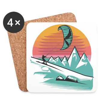 Snowkite Coucher de soleil minimaliste - Dessous de verre (lot de 4) - blanc - Devant