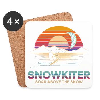Conception d’aventure de snowboard au coucher du soleil - Dessous de verre (lot de 4) - blanc - Devant